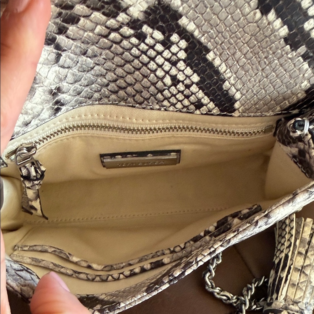 Tory Burch Black/Grey Python Embossed Leather Fri… - image 3